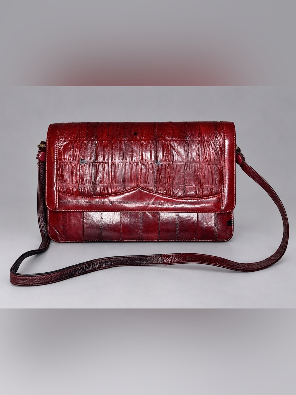 Women's Red Leather Crossbody Clutch with Textured Finish